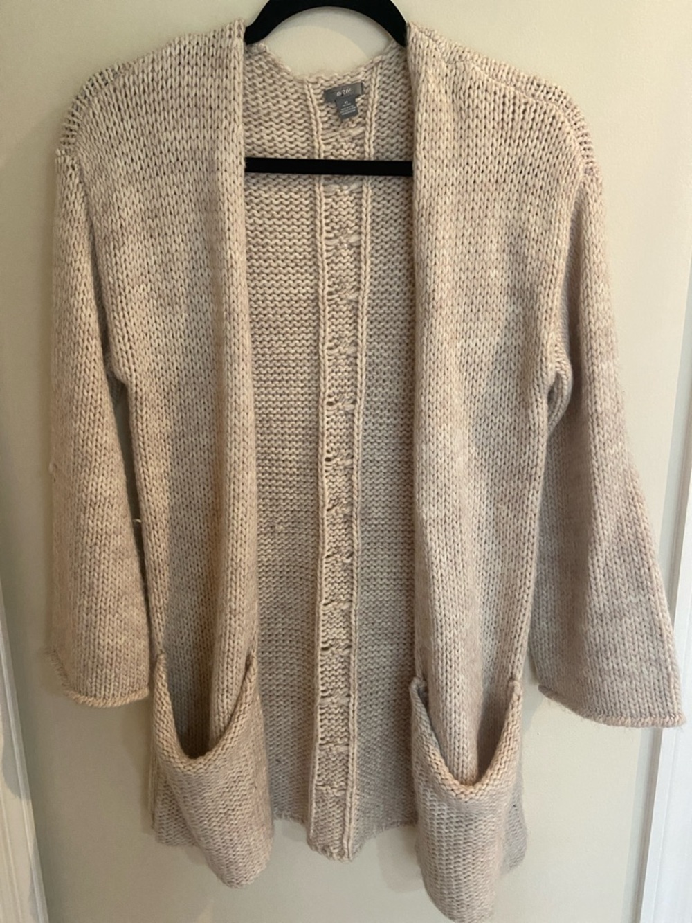 aerie Beige Open-Front Knit Cardigan with Pockets